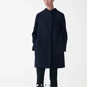 COS Jackets Coats Cos Wool Dark Navy Stand Collar Winter Coat Xs 2 Poshmark